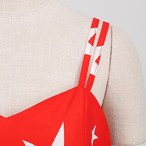 Image of OBEEII Womens 4th of July Dress Retro Spaghetti Strap American Flag Midi Dress Summer Cocktail A-line Swing Dress