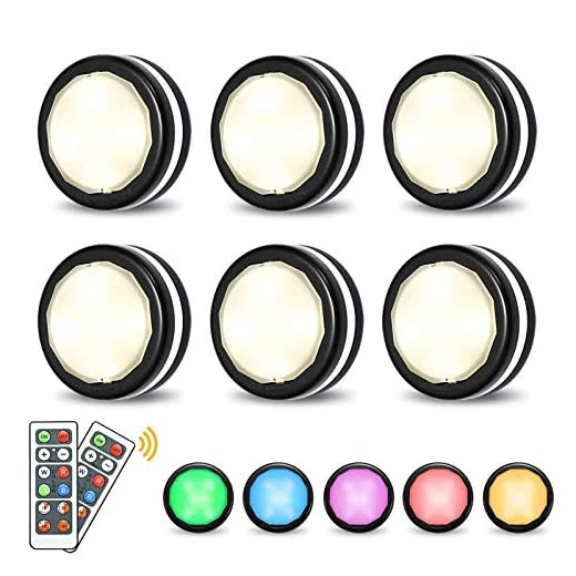 Elfeland LED Closet Lights Wireless Color Changing RGB Puck Lights with 2 Remote Controls Dimmable Under Cabinet Lighting Battery Powered Lights Under Counter Lighting Stick On Lights(6 Pack)