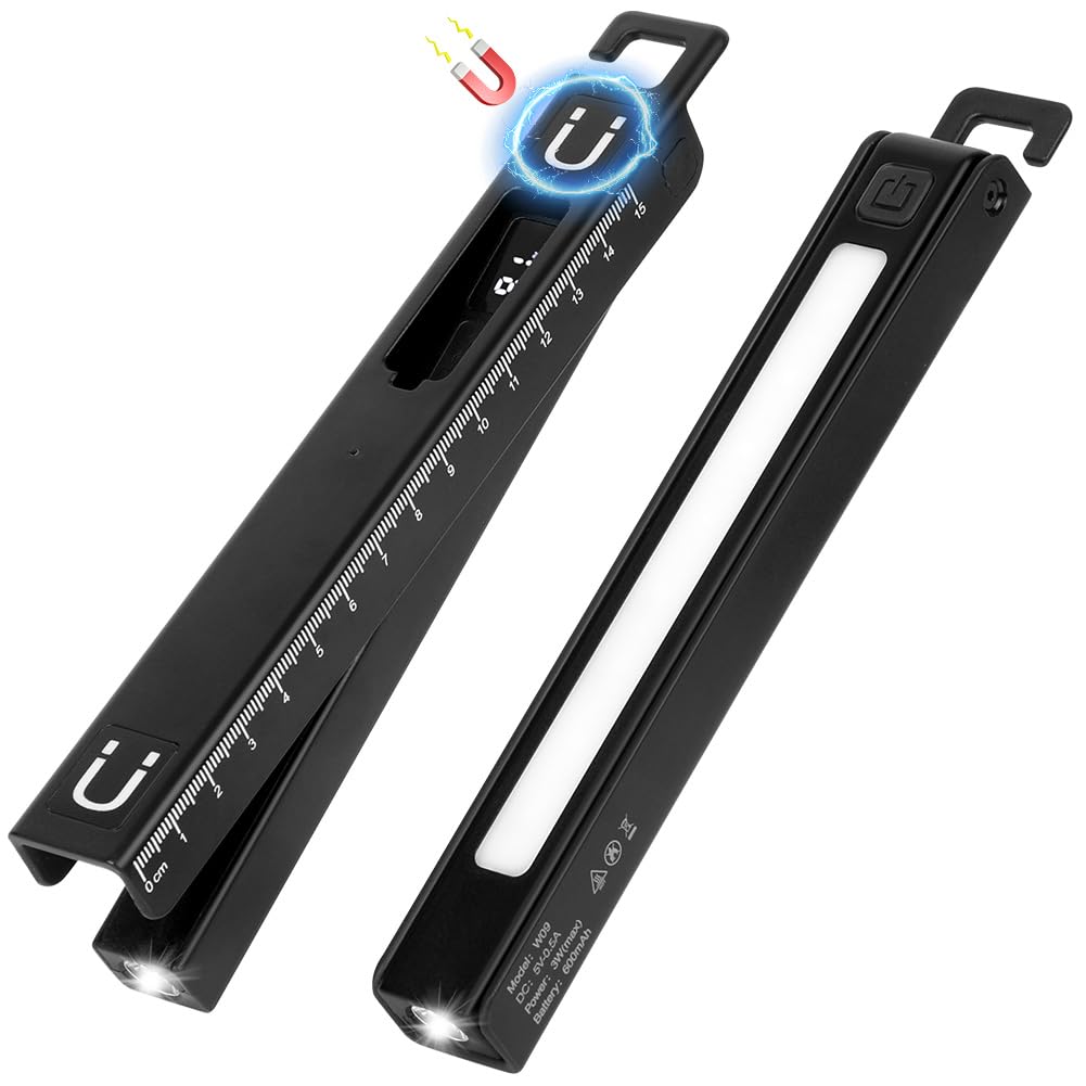 AXFEE Work Light, USB Led Torch Rechargeable, 6 Mode Small Pen Torch, Torches Battery Powered for Long Run Time, Cob Inspection Flashlight with Magnetic, Battery Indicator & Ruler Measurement