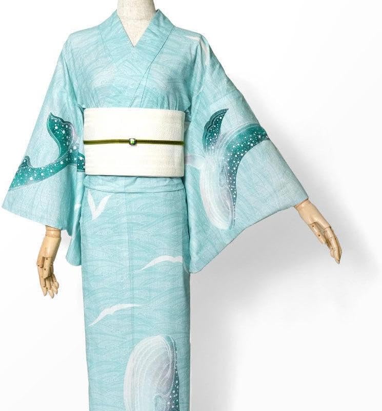 ★ミントグリーン地にクジラと波柄★めずらしい絵羽浴衣★夏きもの大人の浴衣 ミントグリーン地にクジラと波柄めずらしい絵羽浴衣夏きもの大人の