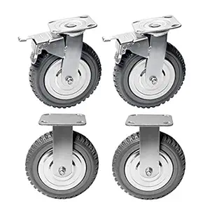 MYOYAY 8 Inches Rubber Caster Wheels Anti-Skid Heavy Duty Swivel Casters Wheels with 360 Degree for Set of 4 (2 with Brake Lock,2 Without Brake Lock)