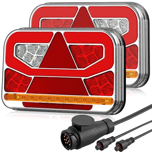 AUTOUTLET Lot de 60 feux arrière de remorque - Éclairage LED 13 broches - Câble amovible de 5 m et 5 fonctions - Éclairage de remorque de voiture et camion...