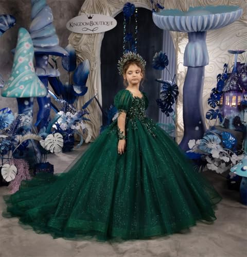 GZCYL Emerald Green Pageant Dress for Girls Sparkly Girls Christmas Dress Long Sleeves Flower Girl3