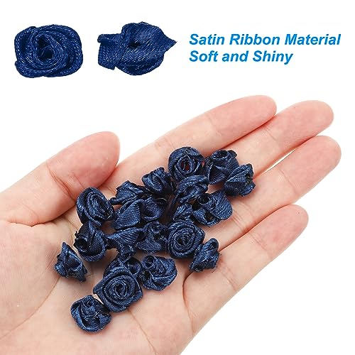 PATIKIL 0.6" Mini Satin Ribbon Roses, 50 Pcs Tiny Fabric Flowers Embellishments Rosettes Applique for DIY Crafts and Wedding Navy Blue - Image 4
