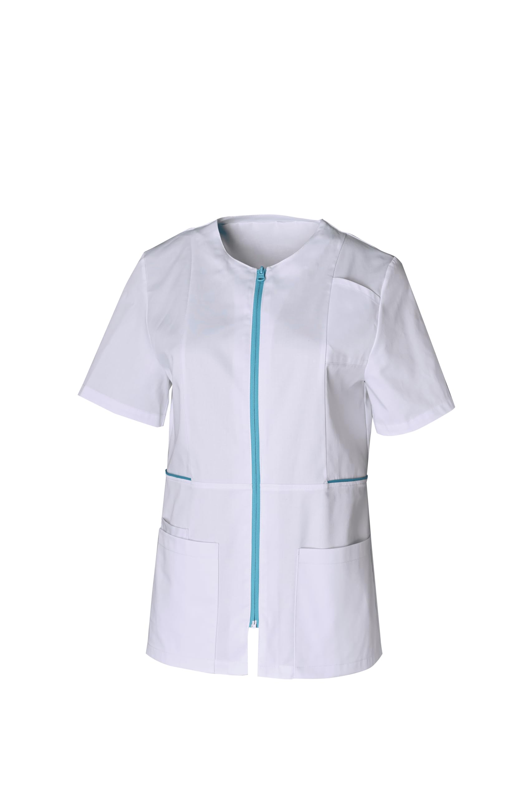 SNV Túnica Médica Blanca Premium Manga Corta Cremallera Blusa Profesional para Esteticista Malla 55% Algodón