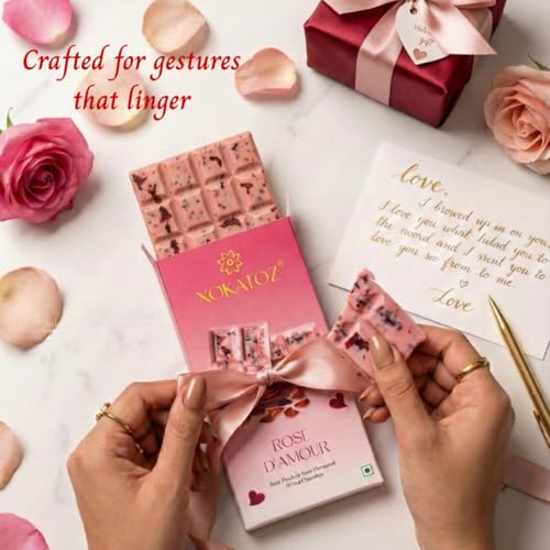 Image of XOKATOZ Exotic Premium Couverture Belgian Chocolate - 1 Rose D'Amour Flavour - Flavoured White Chocolate Bars - Gift Set - Pack of 1, 75 gm (75 gm x 1)