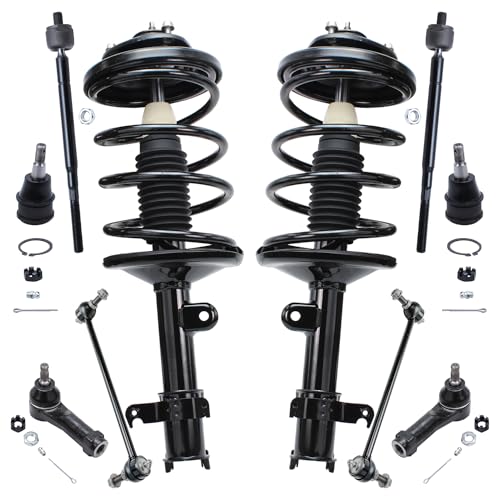 Image of Detroit Axle - 10pc Front Suspension Kit for 1999 2000 2001 Honda Odyssey, 2 Ready Struts w /Coil Spring Assembly 2 Lower Ball Joints 2 Sway Bars 4 Inner & Outer Tie Rods Replacement Struts Shocks