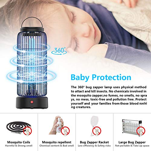 AMUFER Electric Bug Zapper High Powered Mosquito Killer with 11W Fly Insect Trap Lamp Bulb, Portable Hanging Pest Control 430sq.Ft Coverage for Indoor, Home, Bedroom, Kitchen, Office