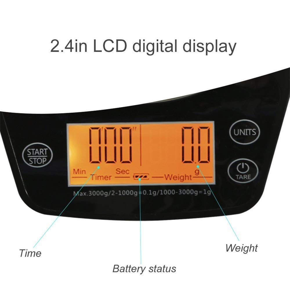 Báscula electrónica digital de acero inoxidable para cocina con funciones de temporización, báscula multifunción de alta precisión de 0,1 g para hornear en la cocina, 3 unidad(Un color - 3 kg/0,1 g)