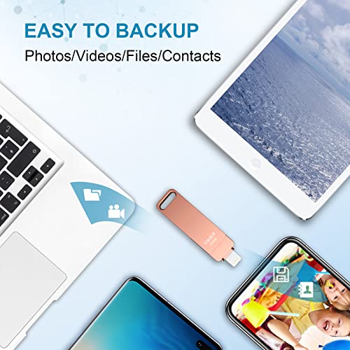 Apple Mfi Certified Photo Stick, 3 In 1 Iphone Flash Drive 512Gb, Iphone Memory Stick For Photo Storage Iphone Thumb Drive External Storage Compatible For Iphone/Pc/Ipad/More Devices Pink #TOP2