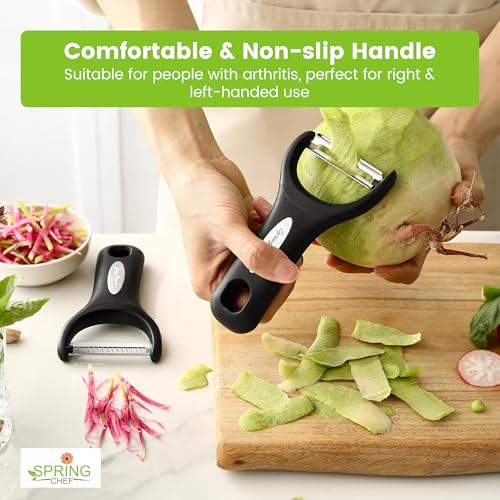 Image of Spring Chef Premium Y & Vegetable Julienne Peeler Set for Kitchen with Stainless Steel Sharp Blades - Carrot Peelers with Comfortable Handles - Perfect for Zucchini, Cucumber, Papaya, Potato - Black
