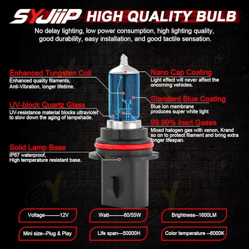 Image of Headlight Bulbs Compatible for Ford Explorer Sport Trac 2001 2002 2003 2004 2005, HB5 9007 High Low Beam 9145 Fog Light Halogen Lights, 6000K White, 300% Brightness, Plug N Play, Pack of 4