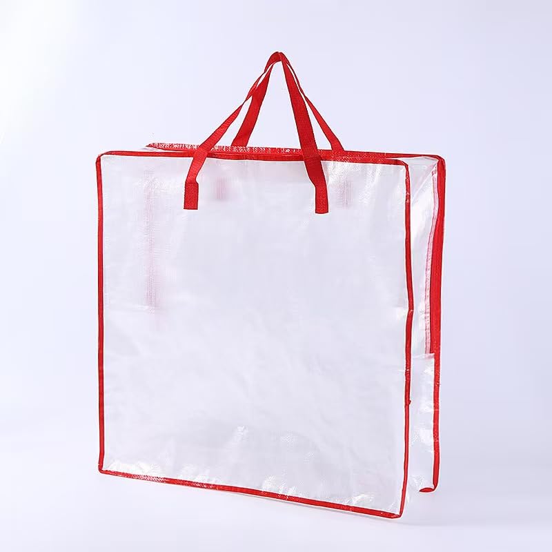 96L Ultra-large capacity Clear Plastic Storage Bag, 66 x 66 x22 cm (Red Trim 1 Pack), 35 Liter