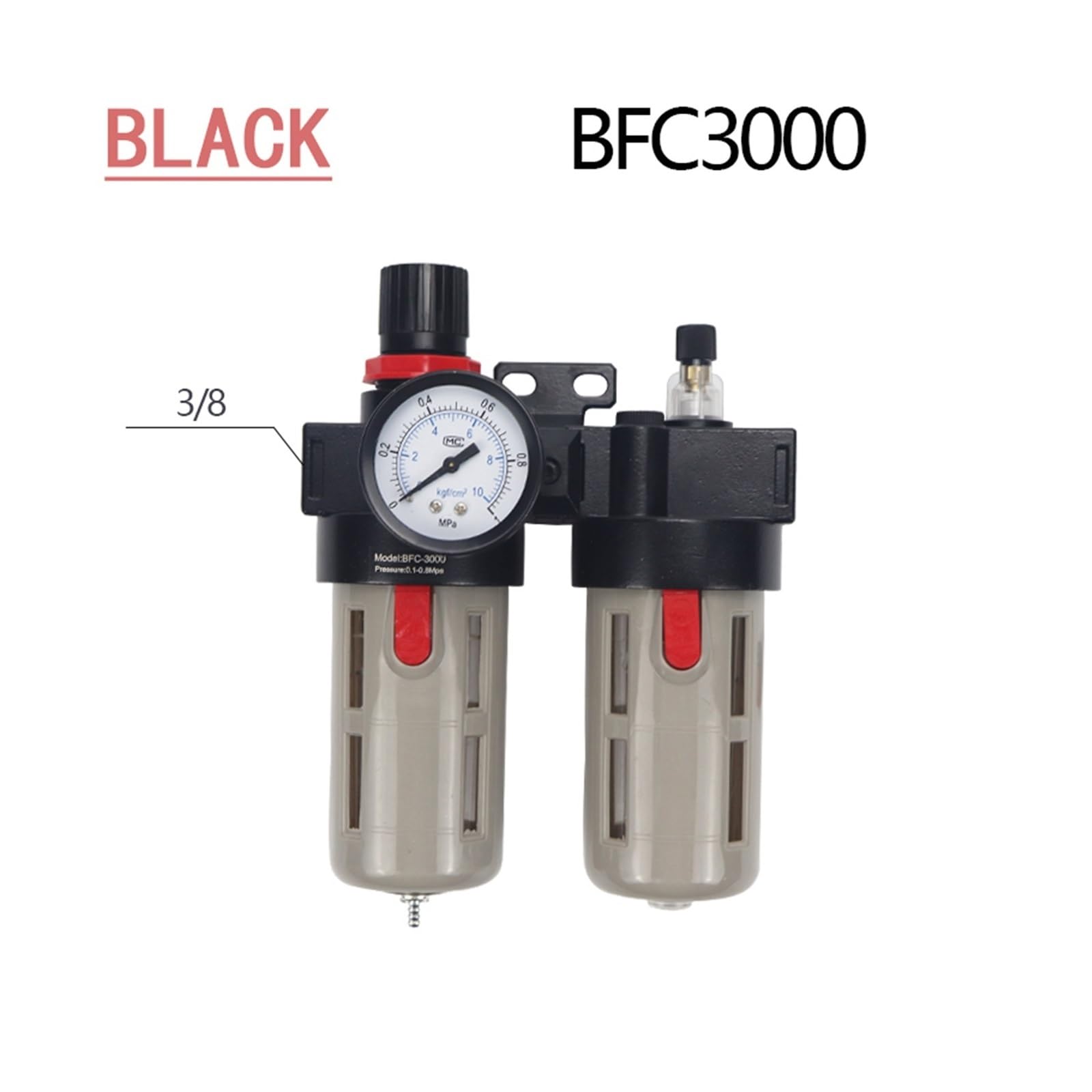 Válvula reguladora de presión Separador de agua y aceite Neumático | Acoplamiento reductor de bomba de aire de filtro(BFC3000-Black)