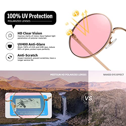 Image of MEETSUN Small Round Polarized Sunglasses for Men Women Metal Retro Hippie Circle Sun Glasses Driving Festival Cosplay UV400