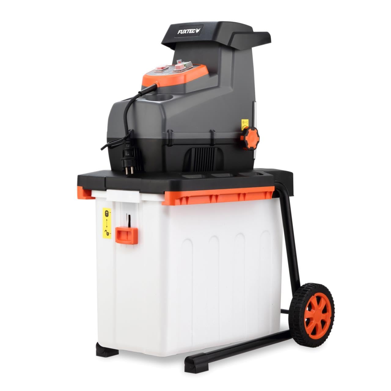 FUXTEC FX-EGH2800B Trituradora eléctrica de jardín 2800W, trituradora de rodillo con marcha atrás, tritura ramas hasta 44 mm, con caja de recogida de 60L y protección contra sobrecarga