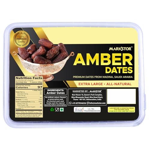 Image of MARKSTOR Fresh Amber Dates-Extra-Large Premium Dates From Madina, Saudi Arabia|King Size Khajoor Khajur-500 Grams