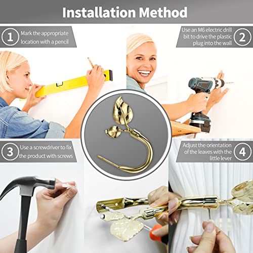 Image of HIKMLK Leaf Shaped Curtain Tieback Holdbacks 2pcs, Handmade Metal Curtain Side Holders for Wall, Curtain Hook Pull Backs for Drapes Window Decoration