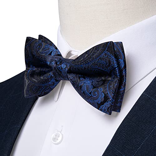 Image of DiBanGu Paisley Pre-Tied Bow Ties for Men Silk Adjustable Bowtie and Pocket Square Cufflinks for Wedding Party