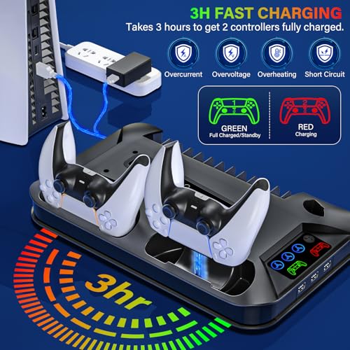 cooling station for ps5slimpro stand with controller charging station for sony psp console playstation 5 slimampstandard discdigital console cooler accessories for ps5 incl cooling fan3 usb hubs