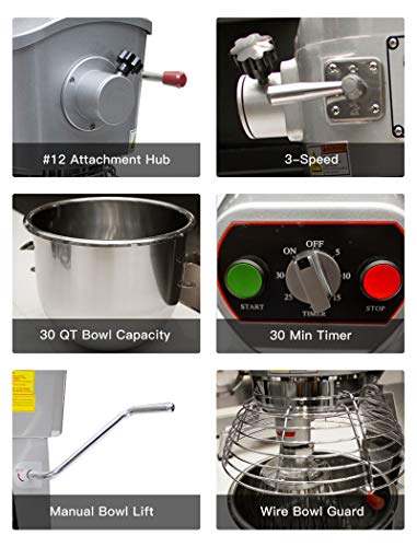 Commercial Stainless Steel Food Mixer, 30-Quart PREPPAL PPM-30 Large Floor Heavy Duty Mixer Stand mixer with Bowl Lift - Thumbnail 4