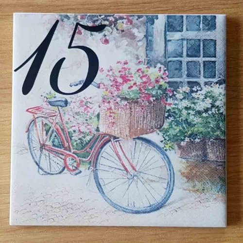 Plaque de maison avec numéro au choix - Carreau multicolore 15,2x15,2 - 5