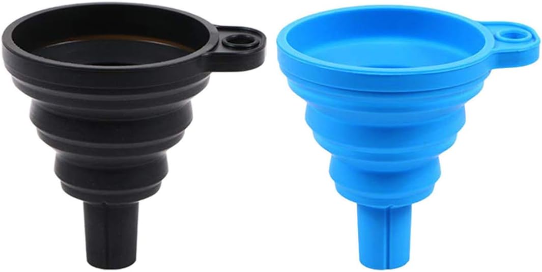 Collapsible Funnel, 2Pcs Silicone Flexible Gel Foldable Hopper for Kitchen, Oil, Water, Powders, Cooking Tools (Blue and Black)