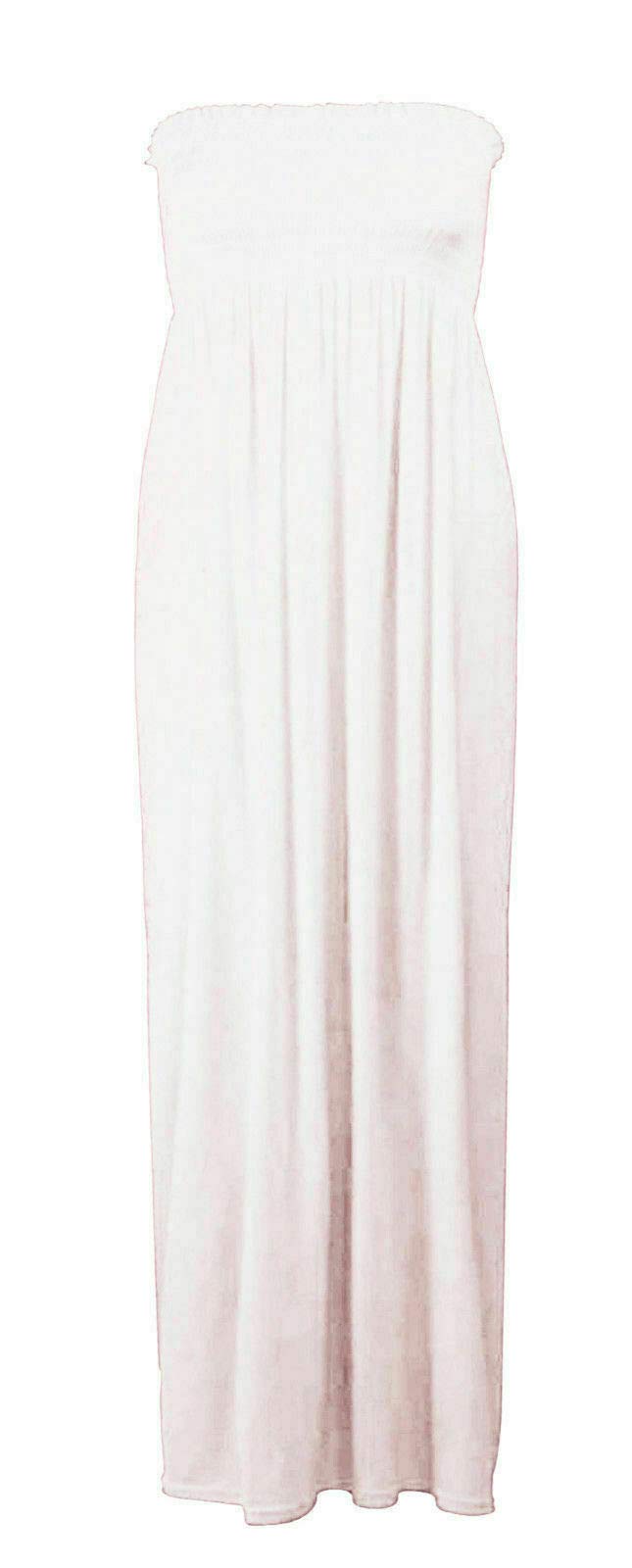 Fairy Trendz Ltd Women's Cream Plain Shirred Bandeau Strapless Ruched Long Boob Tube Jersey Summer Maxi Dress Sheering Maxi Maxy( Uk 8-10)