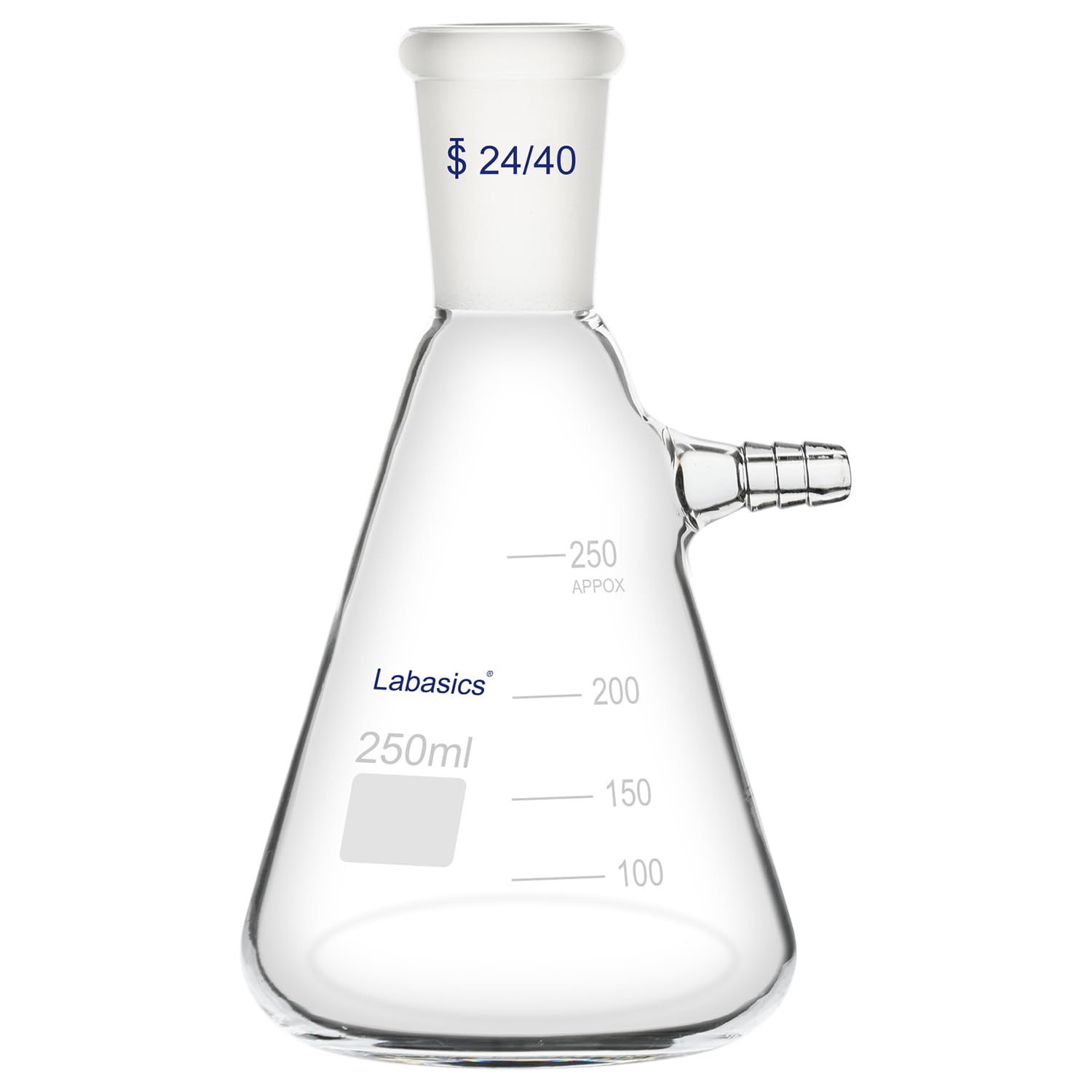 Labasics Matraz de Filtración 250 ml con Junta Cónica 24/40, Vidrio de Borosilicato, Cuello con Tornillo