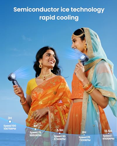 Image of Gaiatop Portable Turbo Handheld Fan with Ice Cooler,Powerful High-Speed Foldable Hand Fan With 100 Speed Adjustable,4800mAh Rechargeable Personal Fans Gift for Travel Indoor Outdoor Use (Navy Blue)
