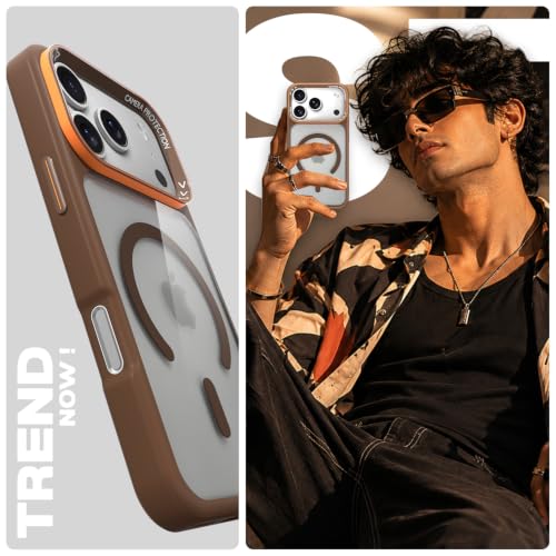 Image of Pikkme Back Cover for iPhone 17 Pro Max | Shockproof | Mag-Safe Compatible | Hard Transparent Back | Premium Raised Camera Protection | Bumper Case (Brown Mag-Safe)