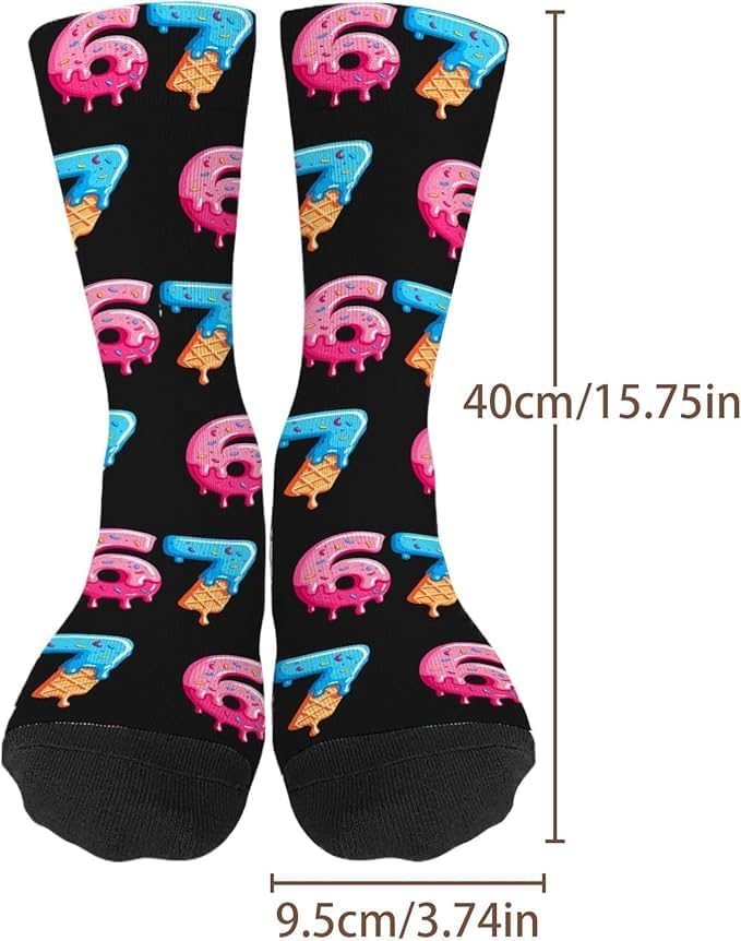 67 Socks Six Seven Ice Cream Drip Funny Number Meme Crew Socks Novelty Youth Holiday Christmas Stocking Stuffers Gifts for Men Women - Image 4