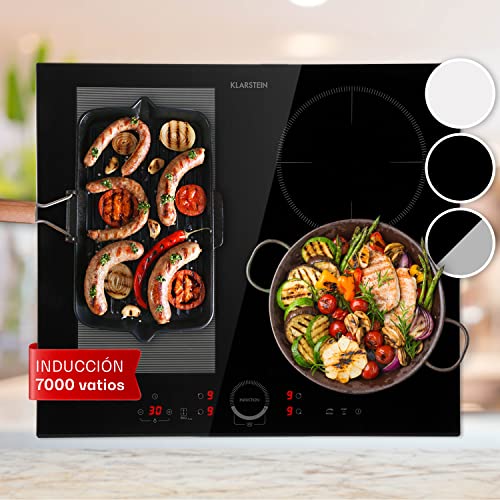 Klarstein Placa Induccion Eléctrica 7000W, Vitrocerámica Inducción Eléctrica de 4 Fuegos, Placas de Cocción de Sobremesa, Control Táctil, Placas de Cocción de Inducción, Placas Eléctricas para Cocinar