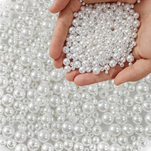 HILELIFE 1500pcs Pearl Beads for Jewelry Making 4mm 6mm 8mm 10mm Round Loose Beads with Hole