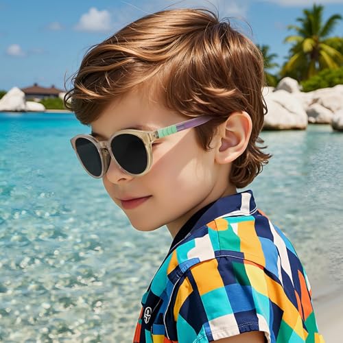 Fashion Kids Round Sunglasses TR Flexible Frame Polarized UV400 Protection Lens Outdoors for Boys Girls Age 3-124