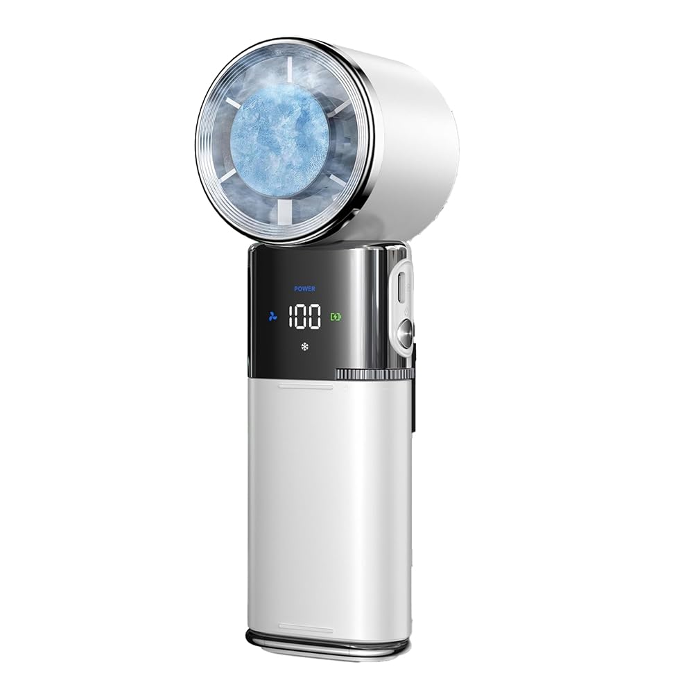 Aundhegrtt Portable Handheld Turbo Fan 9000mAh Rechargeable, 100-Speed Wind, Ice Cooling Function for Desk/Neck/Travel B