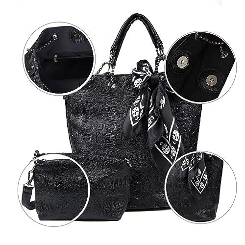 Bolso Hobo de cuero sintético con diseño de calavera para mujer miniatura 6