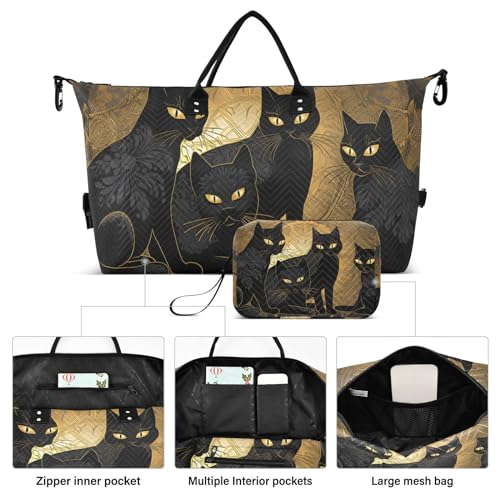 Large Travel Duffel Bag, Black Cat Eye Sports Tote Gym Bag, Shoulder Weekender Overnight Bag for Women Men, Carry On Luggage with Toiletry Bags2
