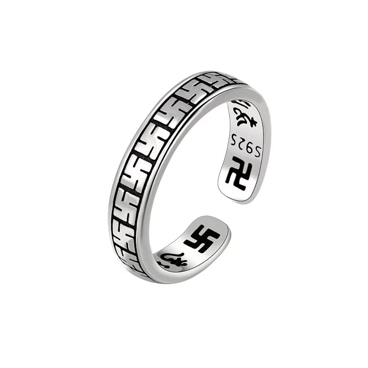 Feng Shui Buddhist Ring Swastika Men Women Ring Vintage Sterling 