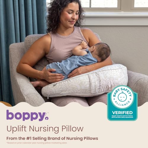 Image of Boppy Uplift Nursing Pillow, Inclined Feeding Support for Reflux Symptoms | Wedge Bottle & Breastfeeding Pillow, Reduce Spit-Up, Reflux Symptoms, Baby Safety Alliance Verified - Cream Retro Squiggles