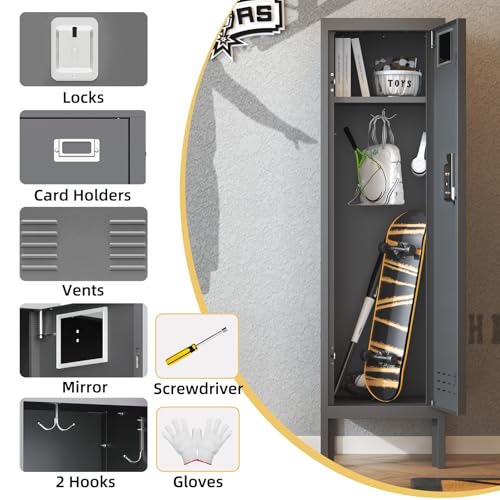Image of BUTISOW Metal Kids Locker,Metal Cabinet Storage Lockers,Lockable for Employees with Door,54 inch Height Steel Locker,Lockable Steel Locker for Children's Room, Playroom, School,Gym