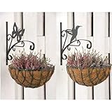 2tlg. Set Haken für Blumentopf Eisen 29 x 2 x 30 cm Blumenampelhaken Schmetterling, Vogel Blumenampel Blumenhaken