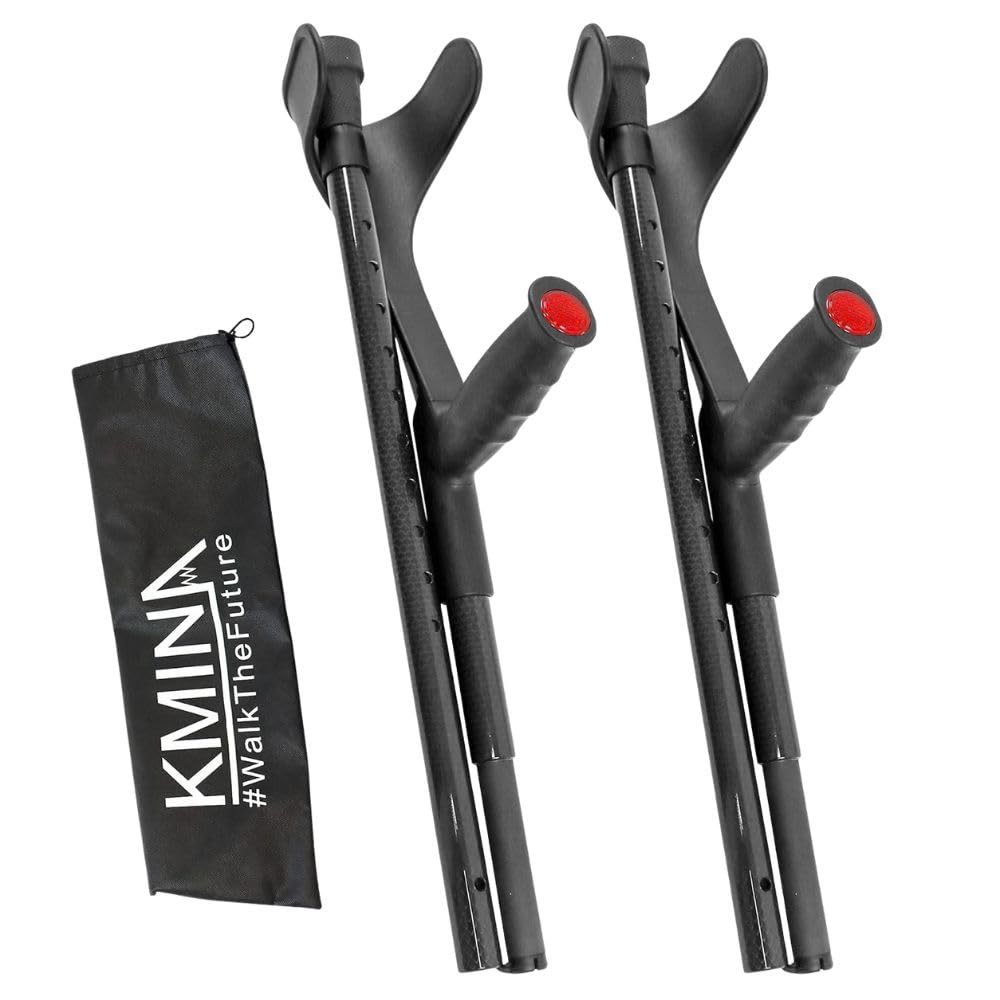 KMINA Folding Crutches of Carbon Fibre (x2 Units), Open Cuff, Lightweight, Forearme Foldable Crutch - Made in Europe - KMINA PRO