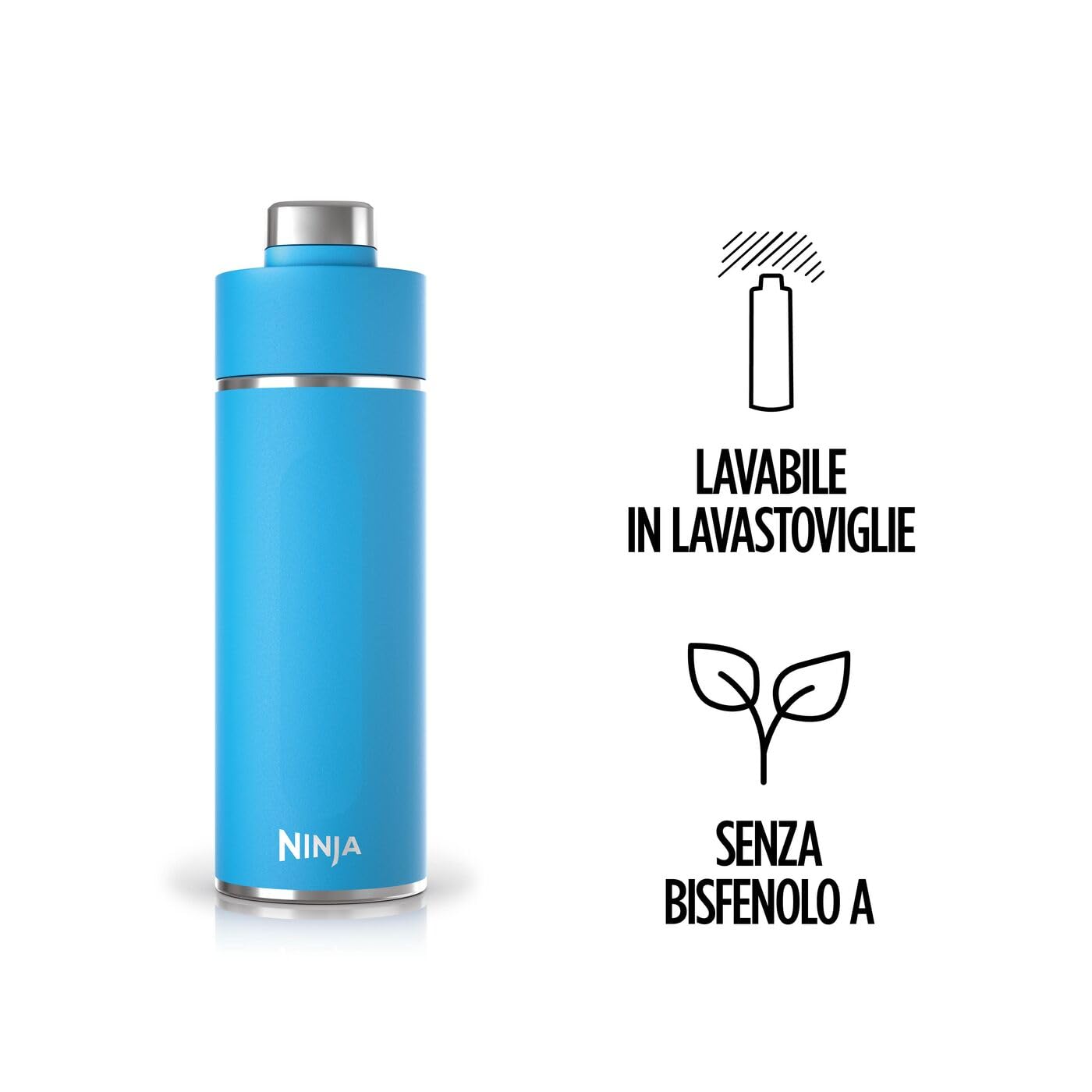 Ninja Thirsti Borraccia Termica 530ml con Tappo Antigoccia, Progettata per Bevande Gassate, Calde e Fredde, per Viaggi e Sport, Triplo Isolamento Termico, Acciaio Inox, Blu tropicale, DW1801EUUKSB