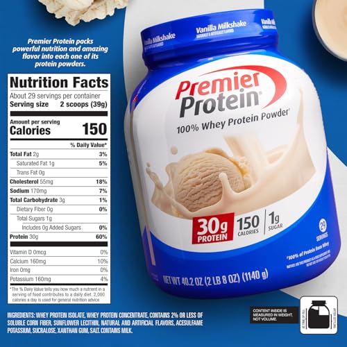 Premier Protein Protein Powder, 30g Protein, 1g Sugar, No Soy Ingredients, Gluten Free, Vanilla Milkshake, 29 Servings, 40.2oz - Image 5