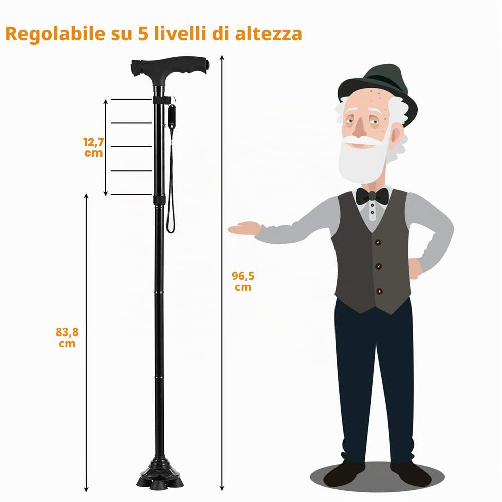 Bastone pieghevole con luce a LED, bastoni regolabili e bastoni da passeggio per disabili di artrite e anziani