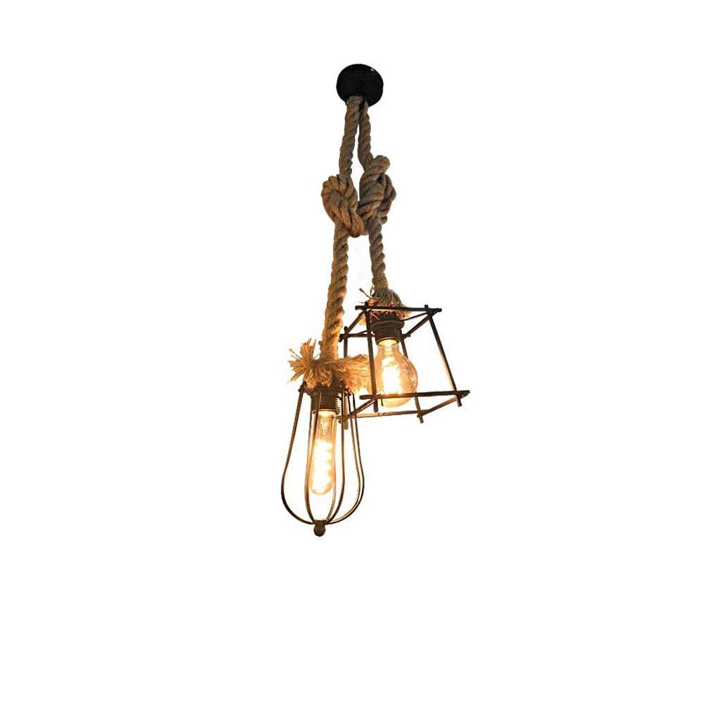 Candelabro de cuerda vintage y lámpara industrial de techo ajustable con 2 focos E27