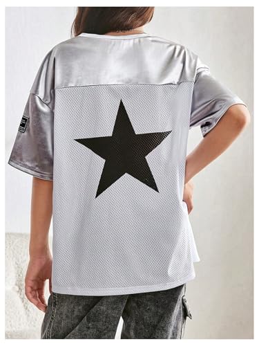 Image of Floerns Girl's Jersey Shirt Printed Oversized Short Sleeve Mesh Tee Shirts V Neck Sport Jersey Shirts