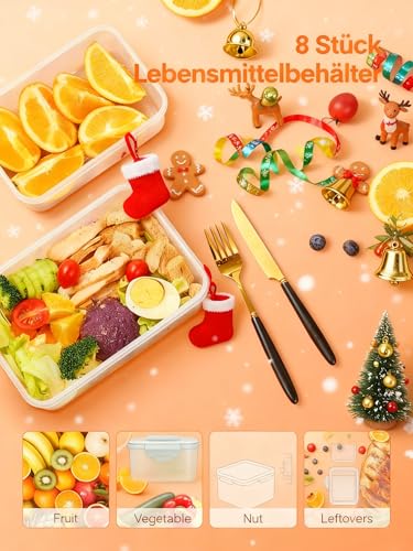 D.Perlla Frischhaltedose mit Deckel, 8 Teiliges Plastik Vorratsdosen Set BPA Frei, Spülmaschinen- Mikrowellen- und Gefrierschrankgeeignet, Ineinander stapelbar, Transparent