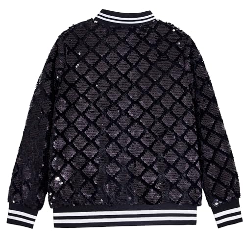 YIYI Plaid Girls Sequin Jackets Striped Stylish Varsity Jacket Kids Sparkle Coat Trendy Girl Outwear Birthday Clothes2